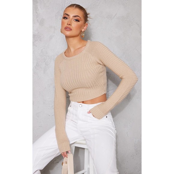 PrettyLittleThing Sweaters - NWT PrettyLittleThing Oatmeal Cropped Rib Knitted Sweatshirt Jumper